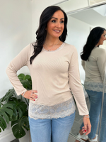 Stone Ribbed Lace Trim Top Madeline